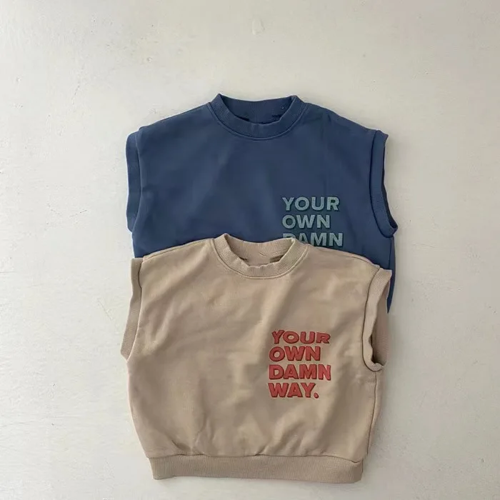 2026 Autumn Toddler Letter Print Casual Vest Newborn Boy Sleeveless Fashion Tops Girl Kid Retro Cotton Waistcoats Baby Clothing
