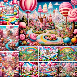 Fantasy Candy World Tessuto stampato Punto croce Set Ricamo fai da te Cucito Pittura artigianale Decorazione della stanza all'ingrosso Contati