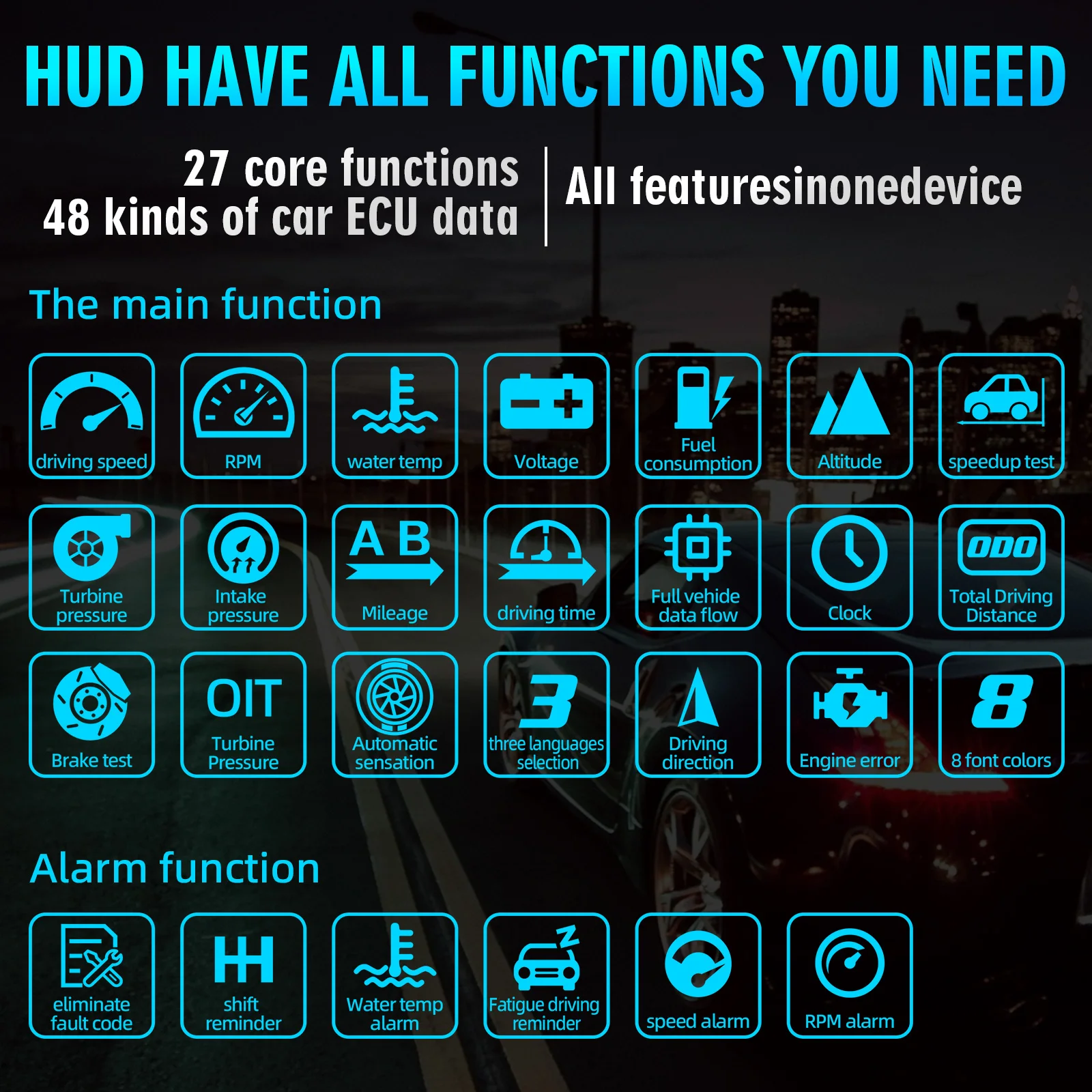 C1 For Hud GPS Dual System Car Navigation Projection Head Up Display Digital Speedometer Water/Oil Temp RPM Car Alarm on Screen