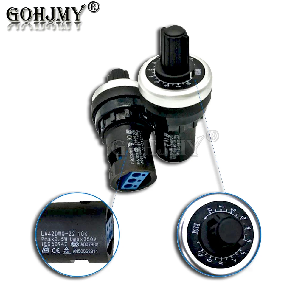 LA42DWQ-22 1K 2K 5K 10K 20K 50K 100K 200K 22Mm Diameter Pot Potensiometer Putar Konverter Sakelar Resistensi Inverter Gubernur