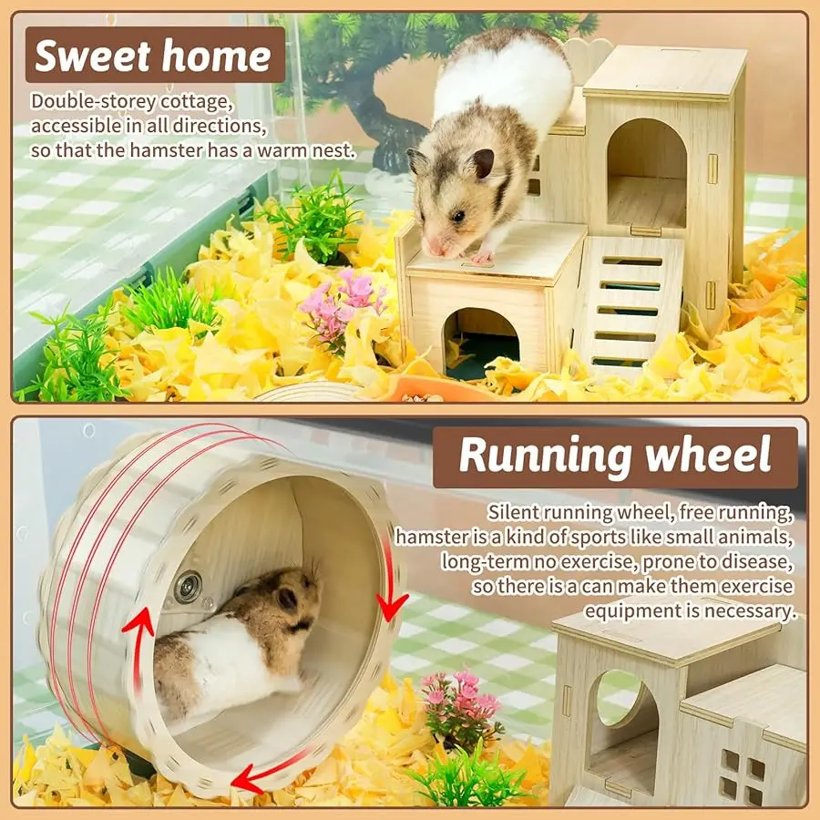 

Portable and Foldable Hamster Cages with Wheels and Habitats with Castle and Exercise Wheel, Easy to Mo e Suitable for Guinea Pi