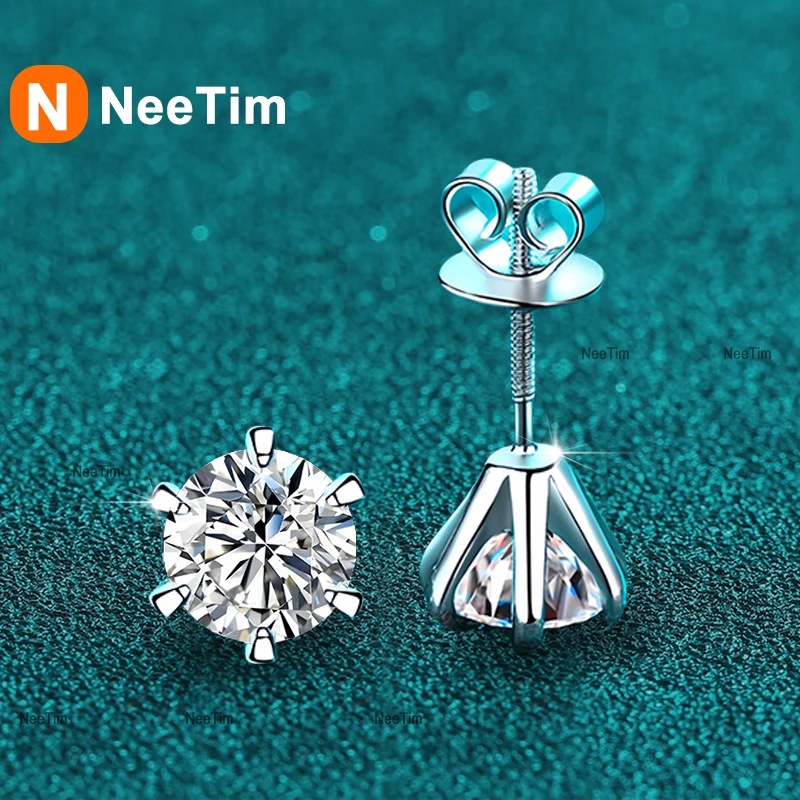 

NeeTim 1ct 2ct Moissanite Stud Earrings for Women Sparkling Screws Earrings Sterling Silver S925 Wedding Studs with Certificate