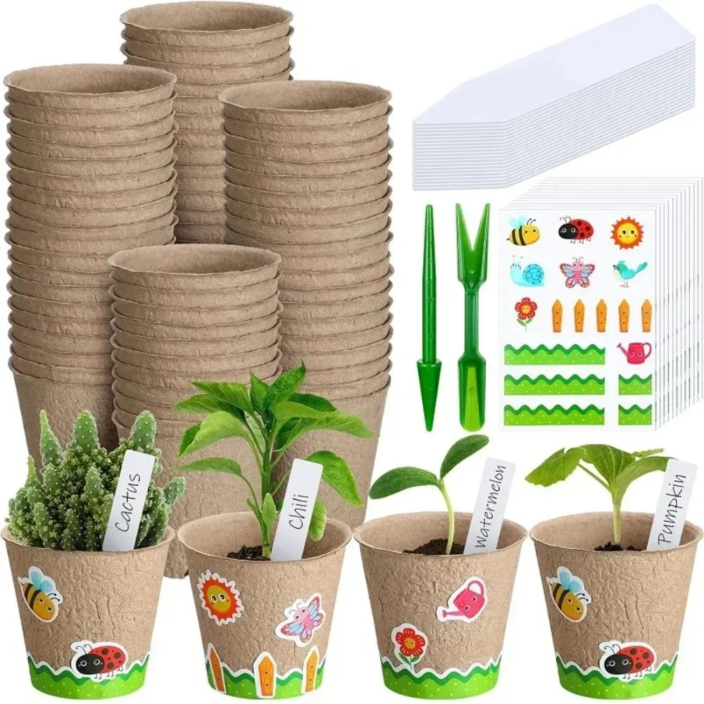 pulp seedling cups with drain holes rustic checkered pattern,plant starter kit for indoor outdoor gardening indoor plant starter