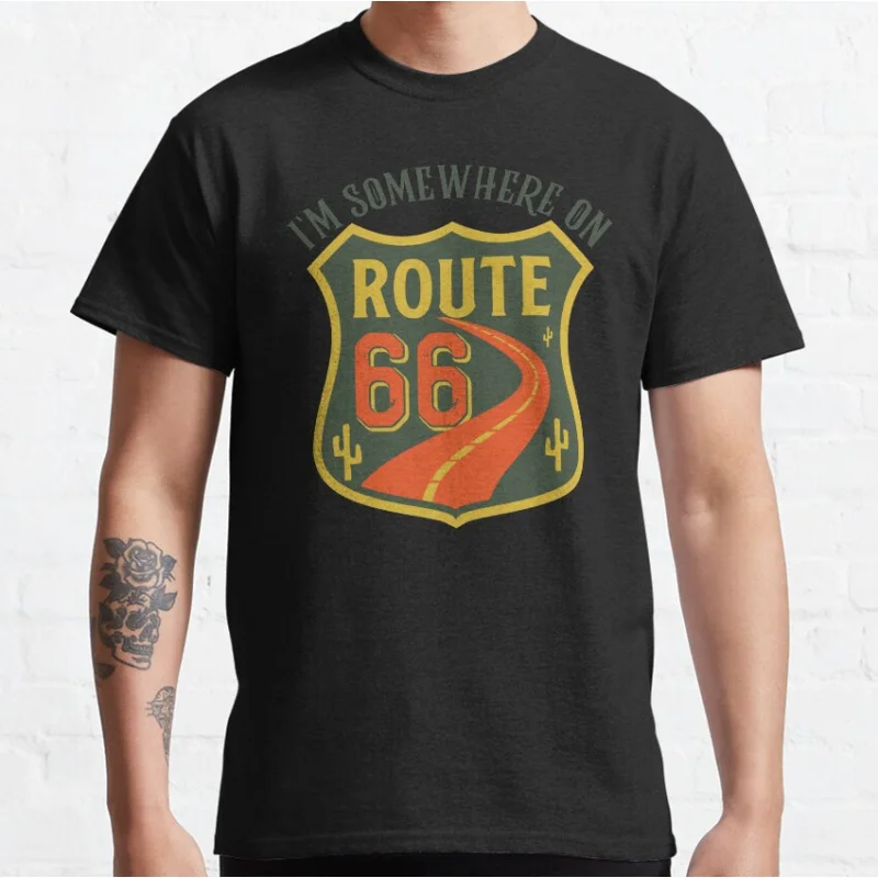

Green Text Route 66 Highway Mother Road trip USA Gift T-Shirt for Motorcycle biker 100% Cotton printed Tops Large Size Clothse