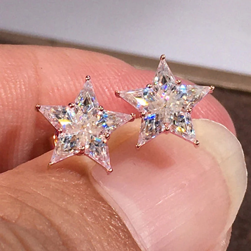 Huitan Charmante Damen-Ohrstecker, sternförmig, frischer Stil, Hochzeit, tägliche Verlobung, Modeaccessoires, Schmuck, eingelegt, glänzend, CZ – Detail 14