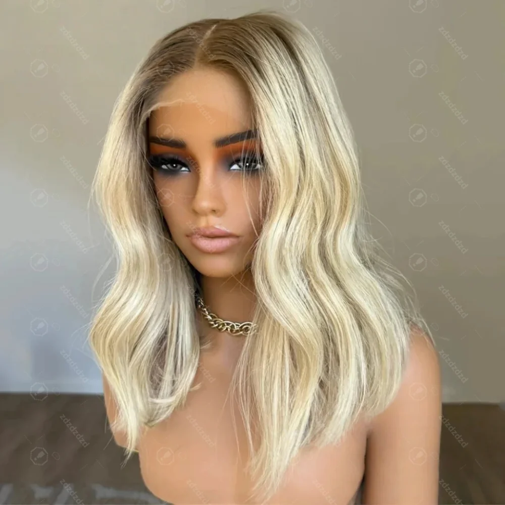 18inch Natural Fashion Glueless Ombre Blonde Soft Natural Wave HD lace front wig, suitable for women Heat Resistant