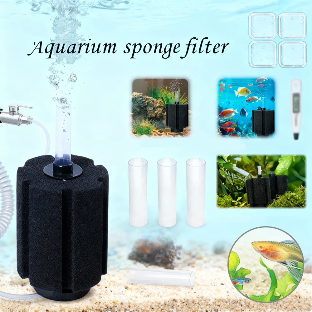 Bio Sponge Filter for Aquarium Fish Tank, Submersible Biochemical Filter with Airs Pump for Shrimp and Turtle, Multiple Sizes