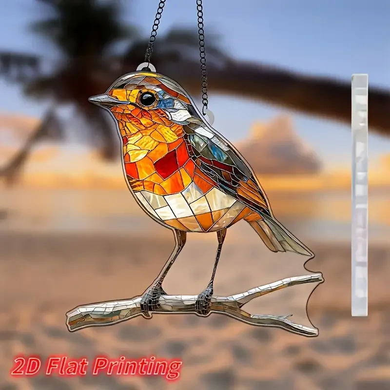 2D Flat Acrylic Robin Sun Catcher (8"x8") - Wall Decor for Kitchen, Farmhouse, Garden - Perfect Gift for Bird & Animal Lovers