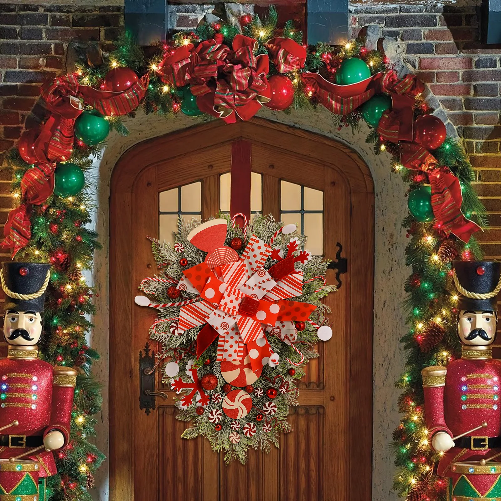 

Christmas Front Door Wreath Hanging Decoration Leaves Xmas Pendant Decorative Xmas Door Pendant