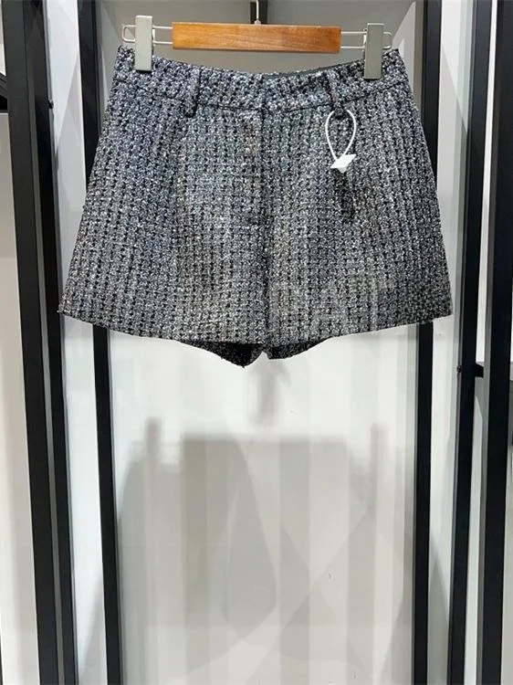 

MaSandeM Spring 2024 Women's Faionable Ele Pleated Sequin Tweed orts l Waist Micro Flare Pants Casual Wear