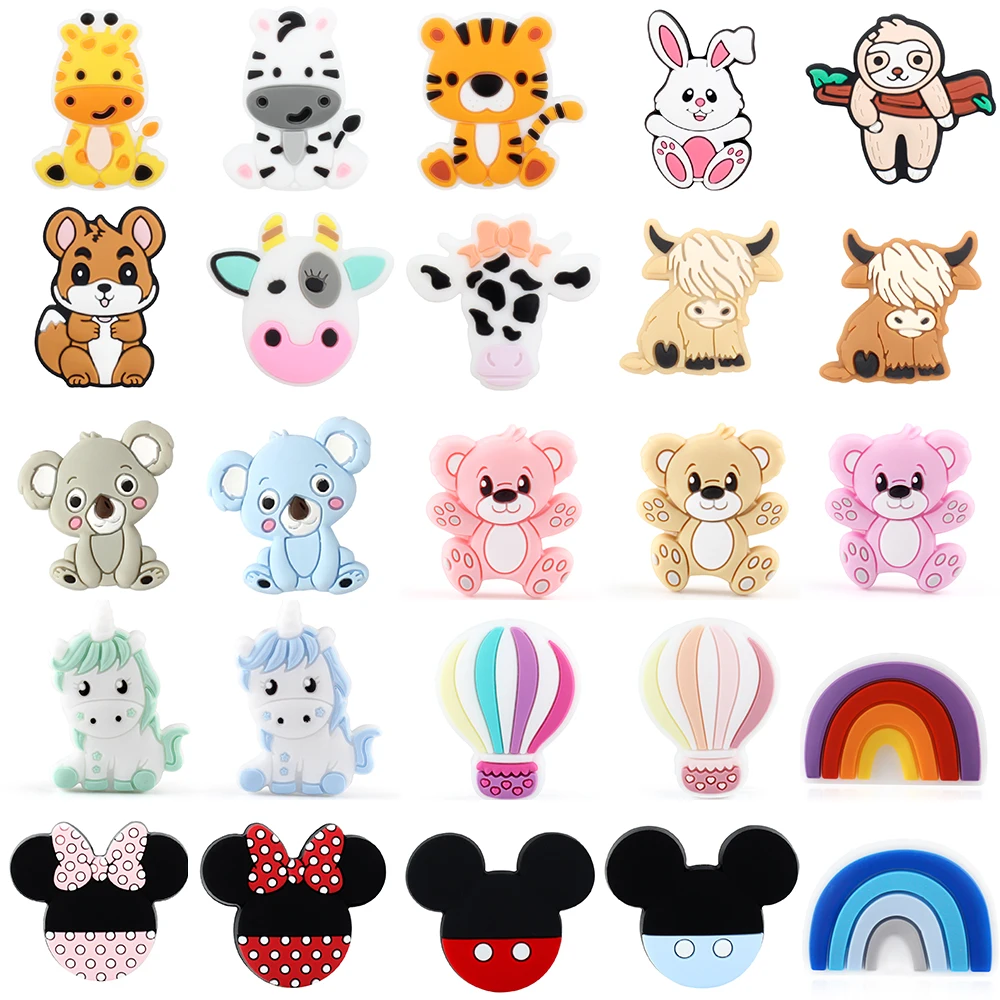 5/10Pcs Animal Silicone Beads Giraffe Zebras Bear Focal Beads For Jewelry Making DIY Keychain Necklaces Decoration Accessories