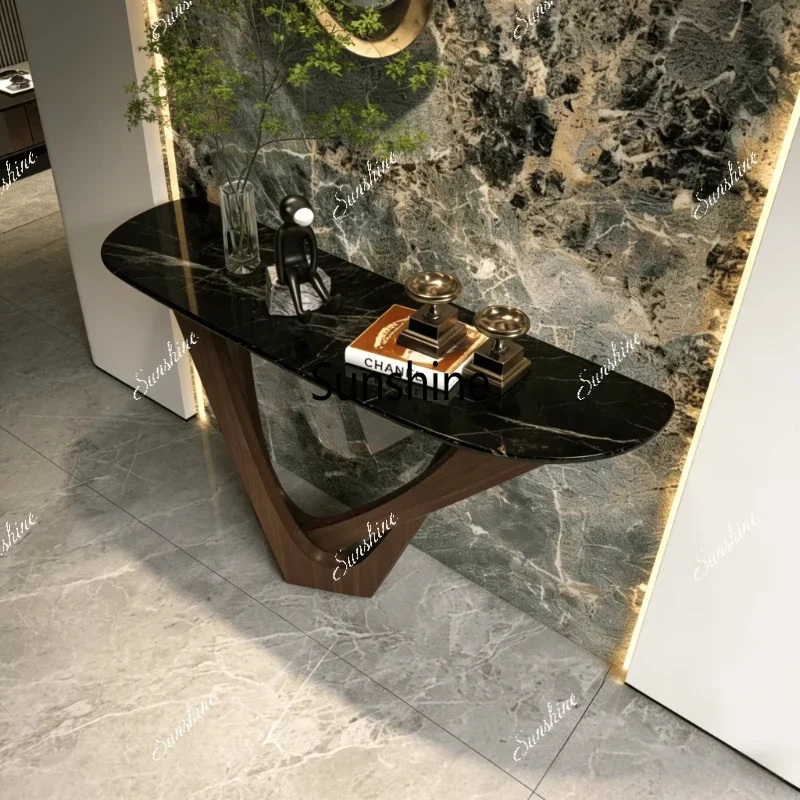 

New Chinese-style light luxury entrance platform special-shaped rock slab, high-end entry corridor against the wallY