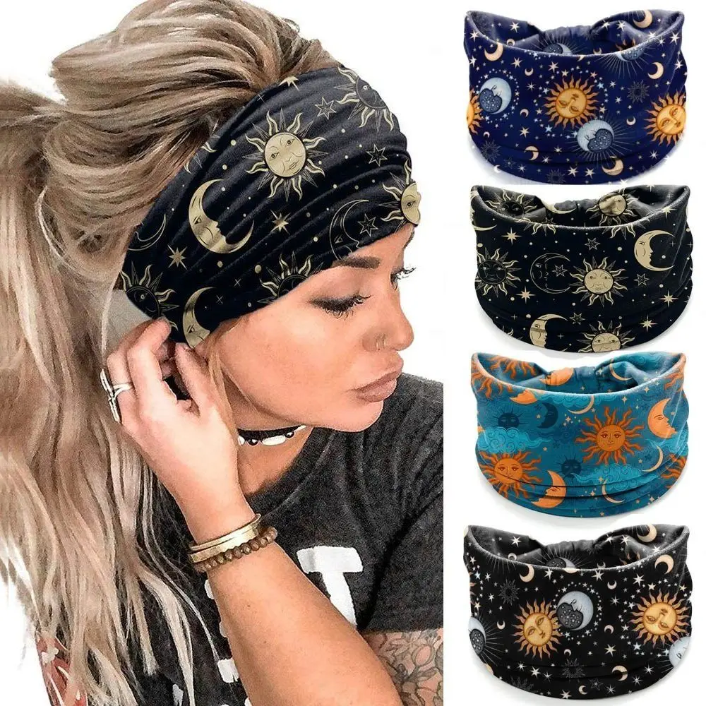 Bohemia Print Wide Headbands New Vintage Elastic Knot Turban Headwrap for Women Girls Soft Print Yoga Bandana Hair Accessories - Detail 1