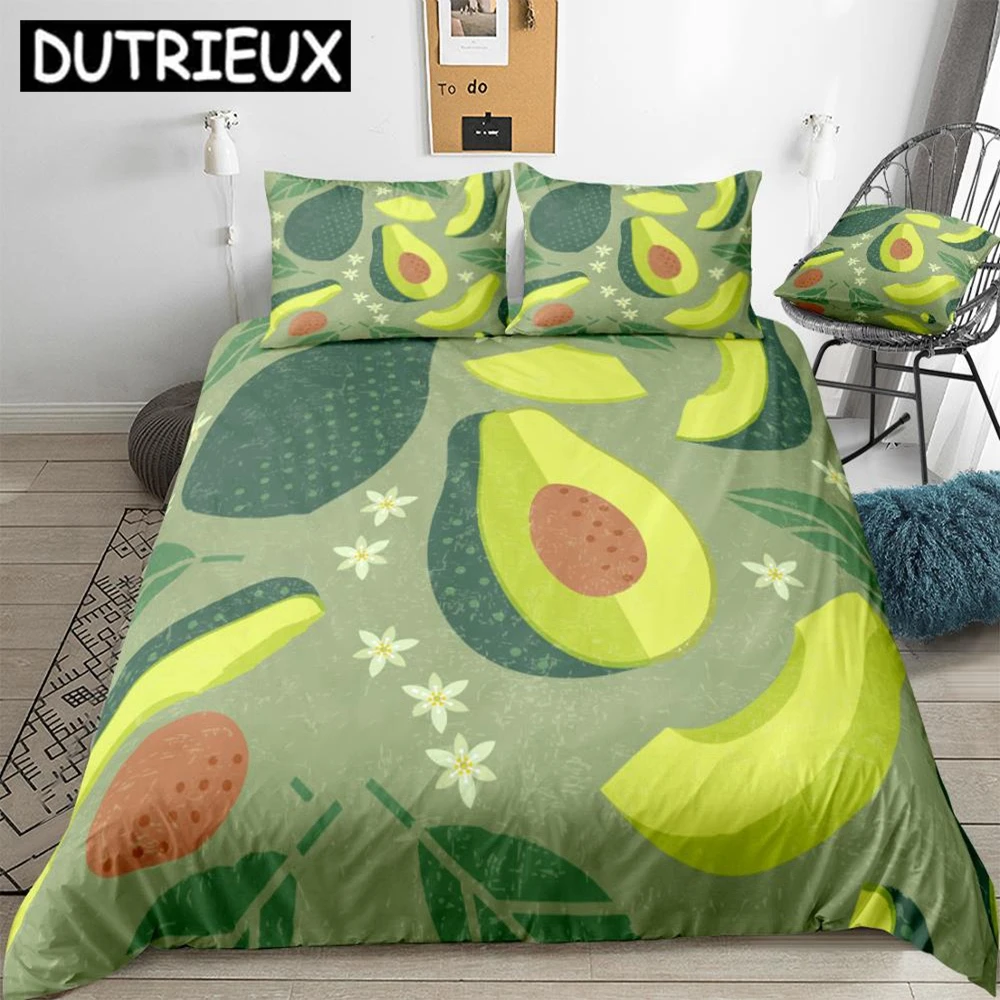 

Avocado Bedding Set Fruits Duvet Cover Set Cartoon Avocado Bedclothes Boys Girls Home Textile Green Bed Set Microfiber Bed Linen