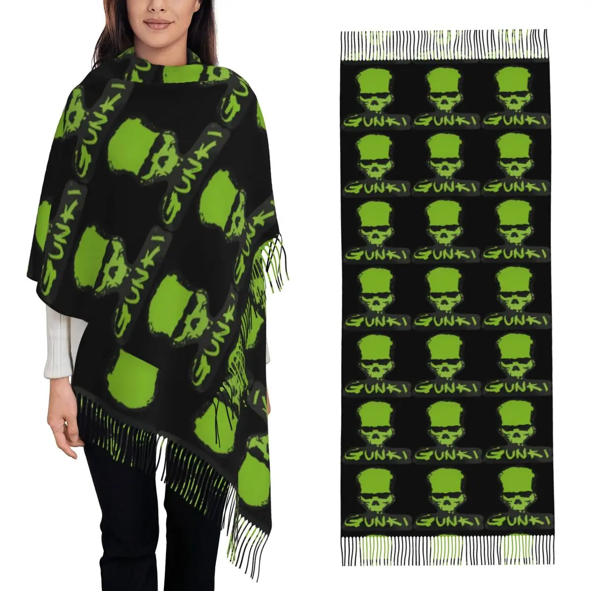 Gunki Logo Angling Skull Fishing Gunki Scarf Tassel Scarves Women Soft Warm Shawls and Wraps Long Fall Winter Shawl Wrap