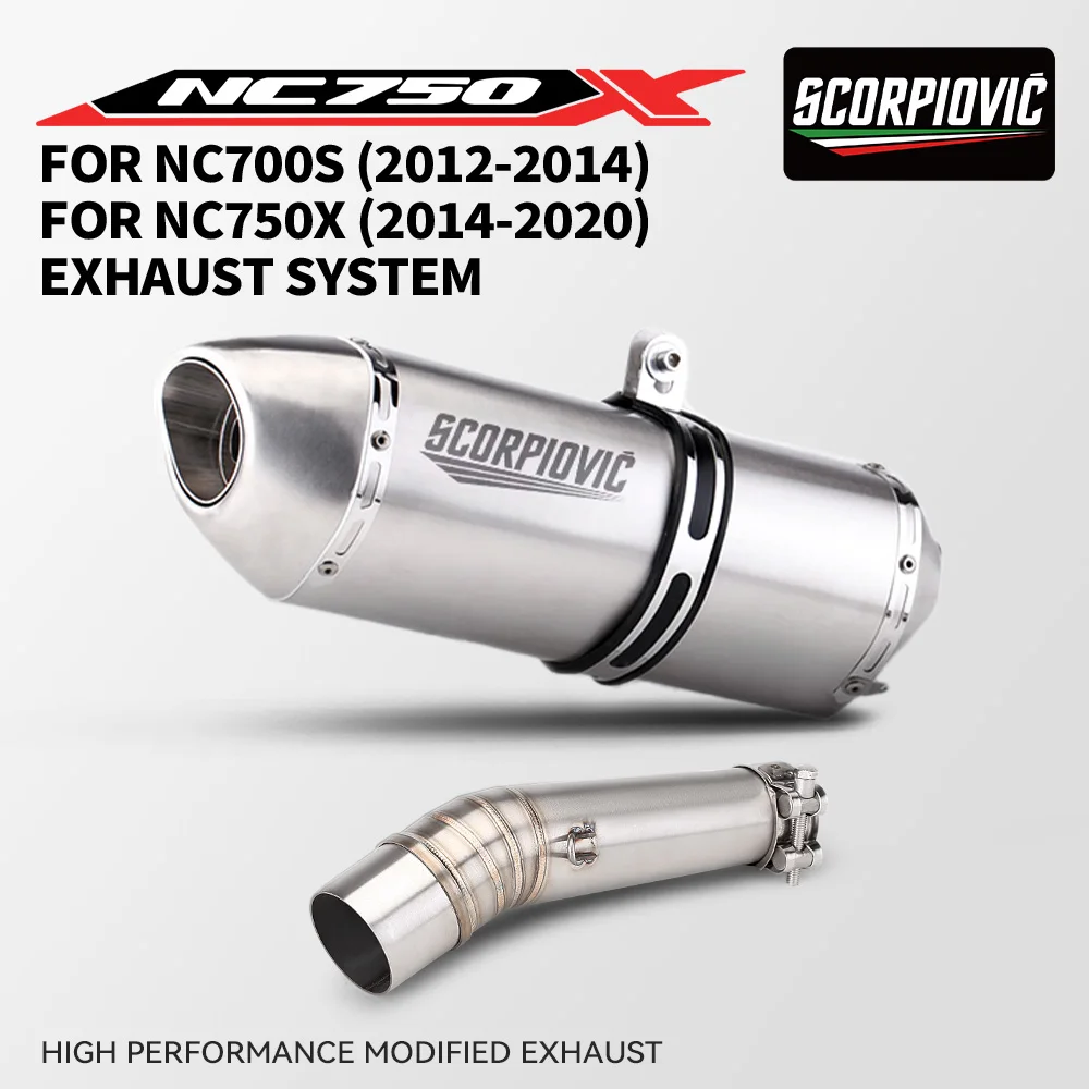 For NC700S NC750X Slip On Motorcycle Exhaust System Mid Pipe R77 Tail Muffler Complete Modified Kit