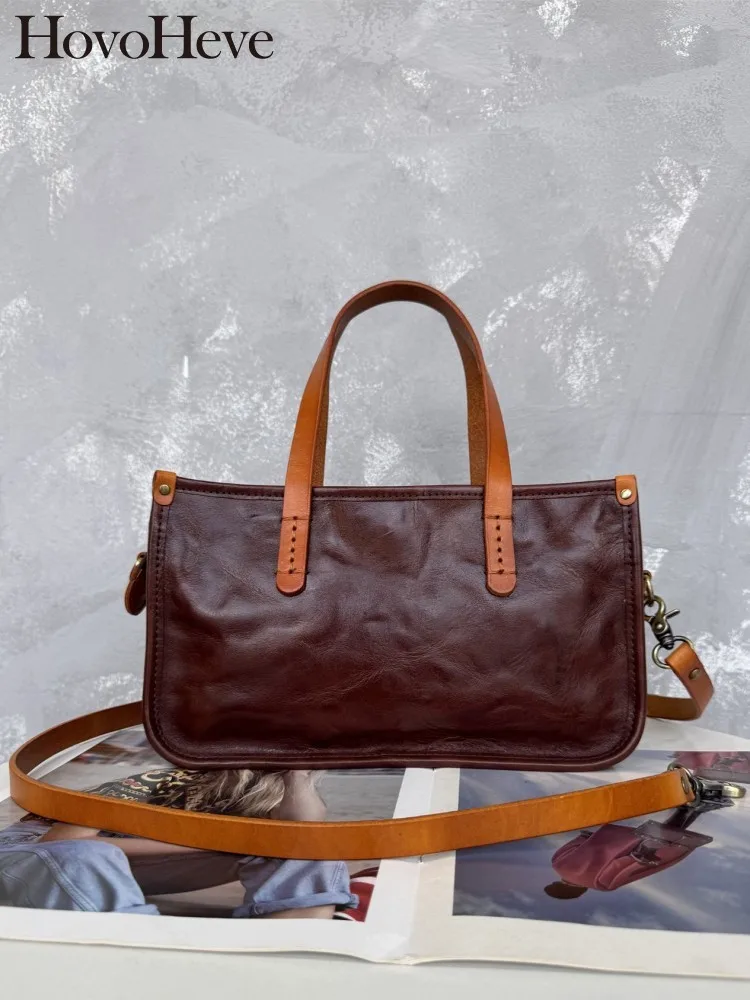 Office Female Zipper Genuine Leather Sling Bags Versatile Ladies Fashion Handbag Solid Color Cowhide Single Shoulder Bag