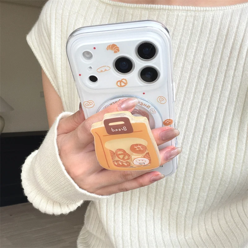 

Fashion Cute Bread Magnetic Phone Case For iPhone 17 Pro 16 14 15 Pro Max 14Pro max Cover with Holder Shockproof Cases For Magsa