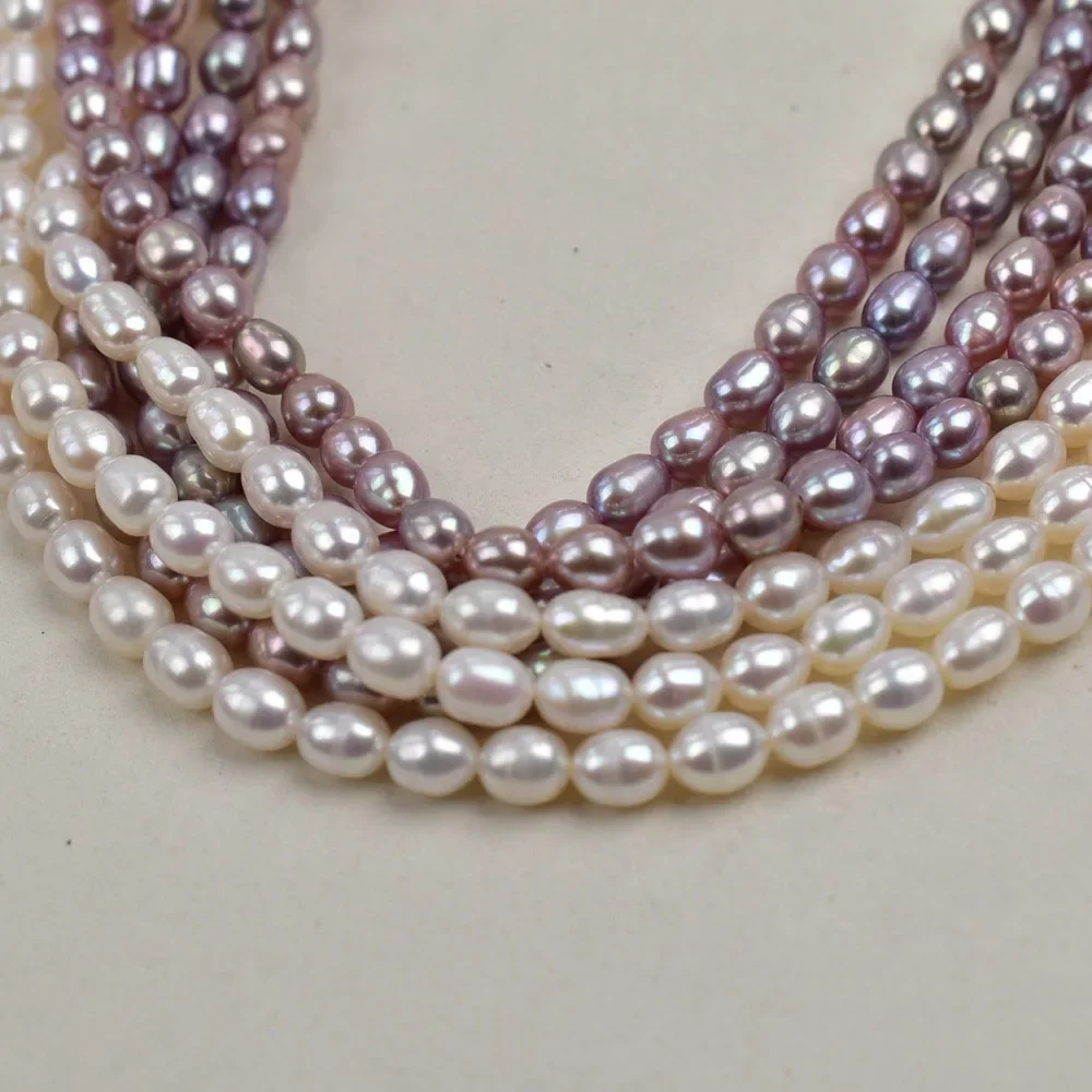 AAA 4-5mm White Purple Rice Shaped Freshwater Pearls Natural Beads for DIY Jewelry Making Women Necklace Bracelet Accessories