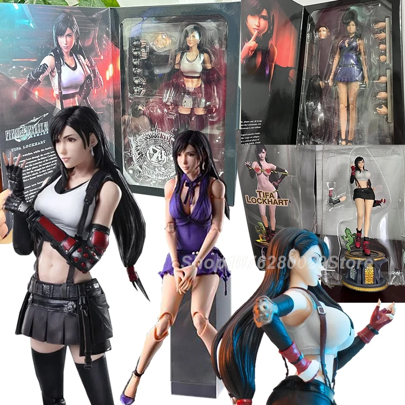 Tifa PLAY ARTS Figure Kai VII Remake Tifa Lockhart Figure Dress Ver. Sephiroth Cloud Strife Action Figures Toy Christmas Gifts