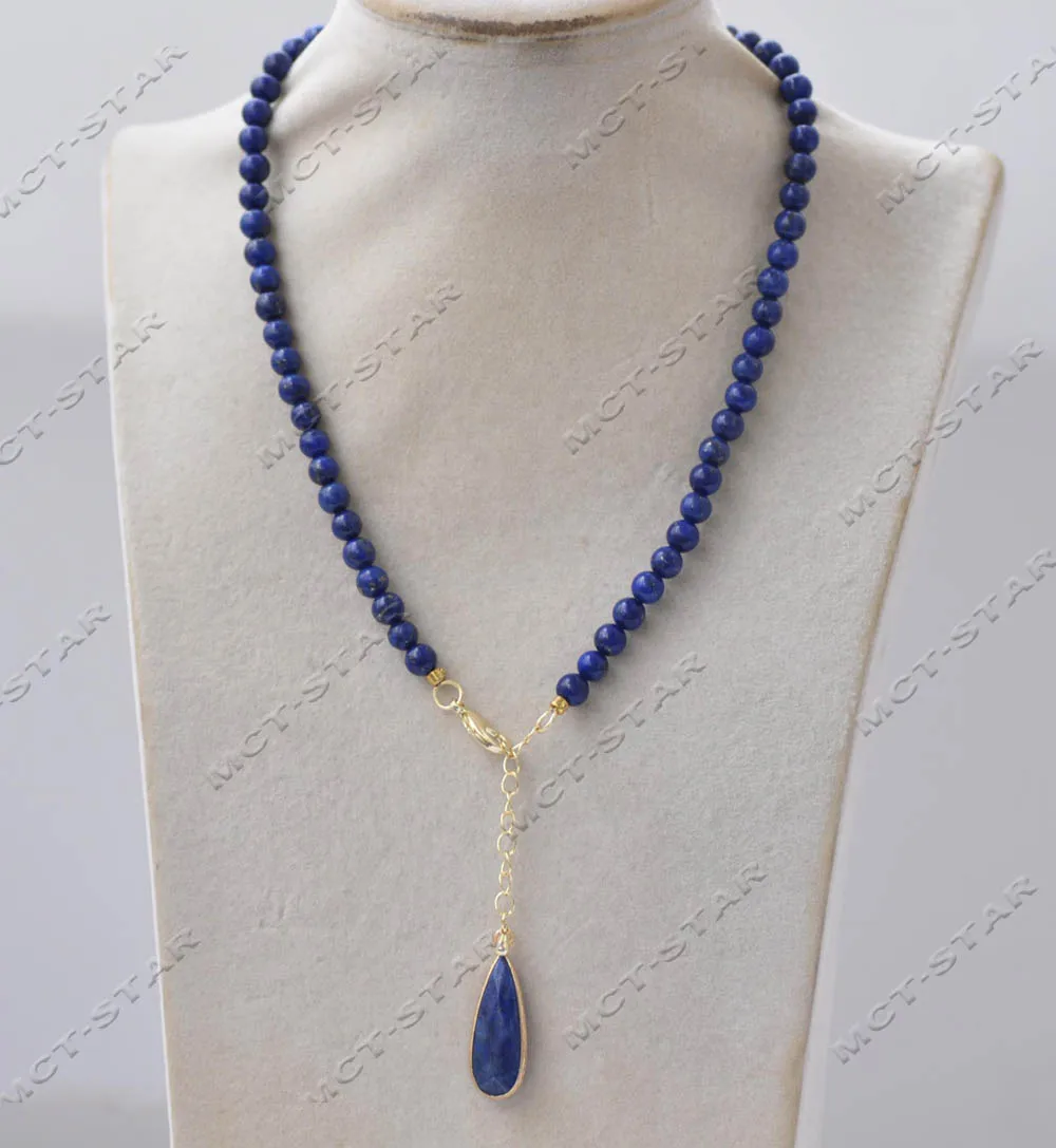 Z13502 18'' 26mm Blue Round Lapis-Lazuli Bead Necklace Faceted Drop Pendant Custom Jewelry