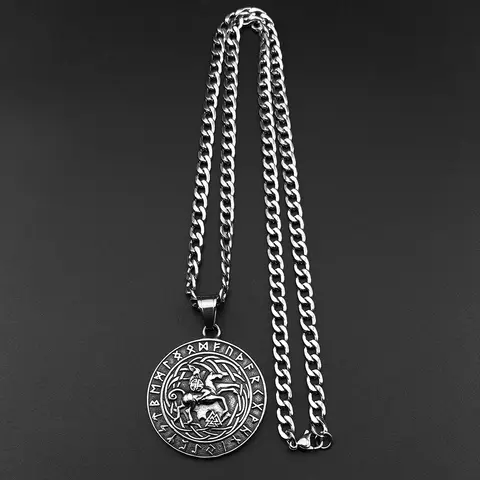 Viking Knight Shield Horse Celtic Knot Necklace for Women/Men Stainless Steel Nodic Odin Rune Protection Chain Jewelry NZZ425S02