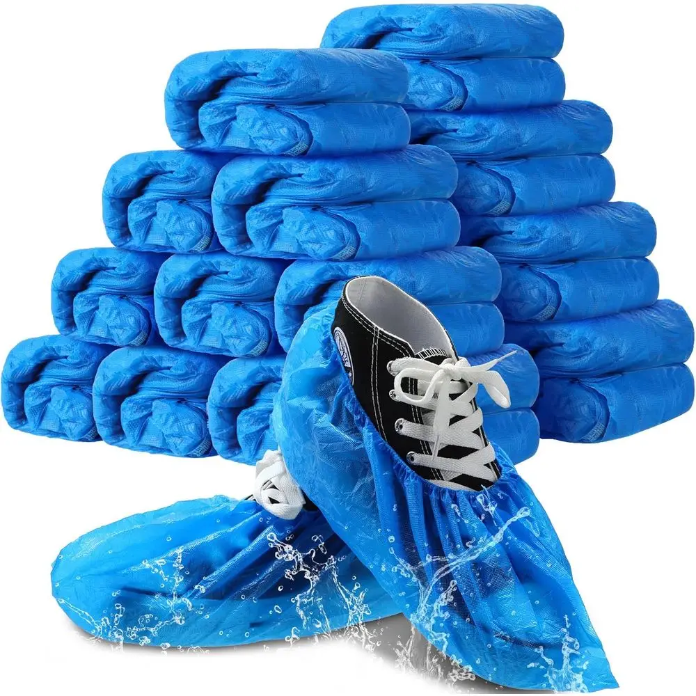 

1000 Pack Disposable Shoe Covers - Waterproof, Non-Slip, One Size Fits Most for Indoor Protection (Blue)