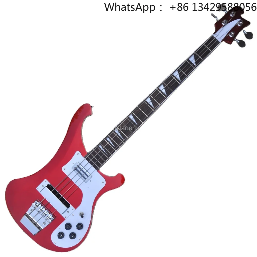 Flyoung Factory Metal Red Electric Bass Guitar 4 Strings Bass Chrome Hardwares Bass