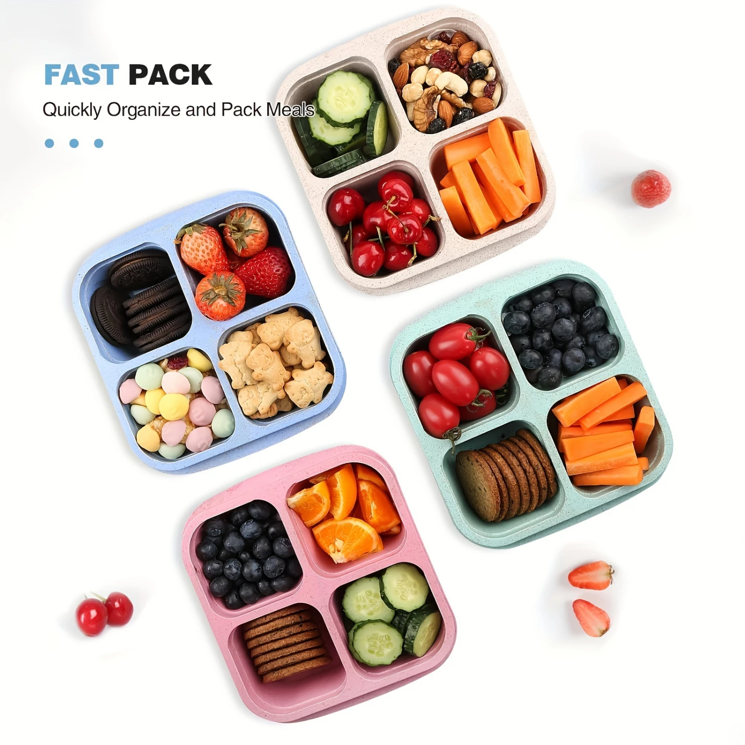 1pc Reusable Bento Lunch Box with Transparent Lids - 4 Compartment Meal Prep Containers for Adults - No BPA - Perfect for Work,