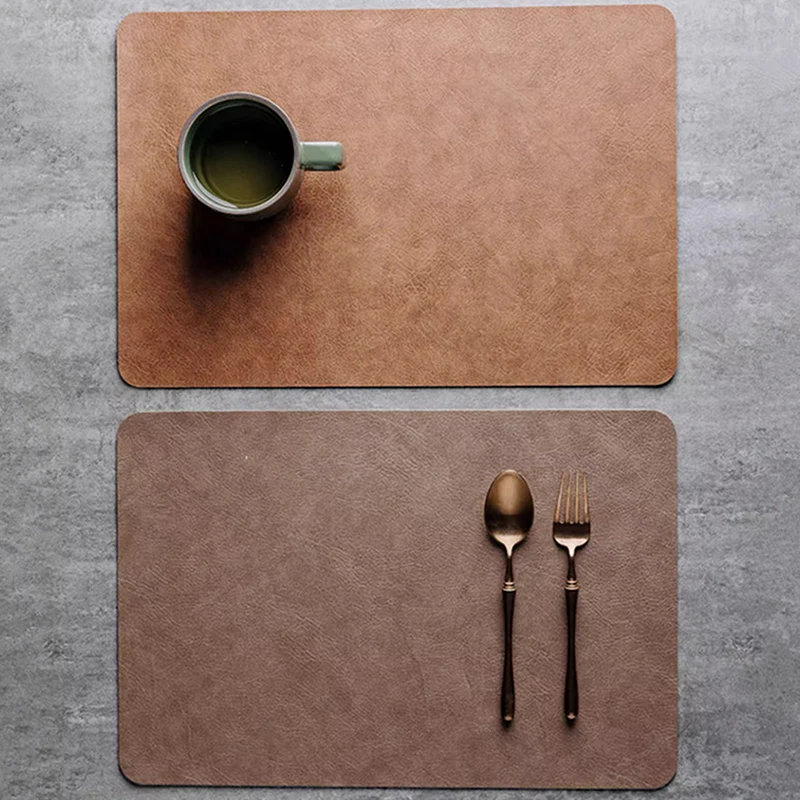 1pcs Light Luxury Solid Leather Placemat Coffee Brown PU Table Mat Waterproof Oilproof Heat-Insulated Plate Bowl Pad Table Decor