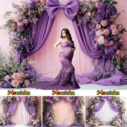 Mocsicka Wedding Photography Background for Girls Classical Purple Floral Bow Backdrop Maternity Baby Show Birthday Photo Studio