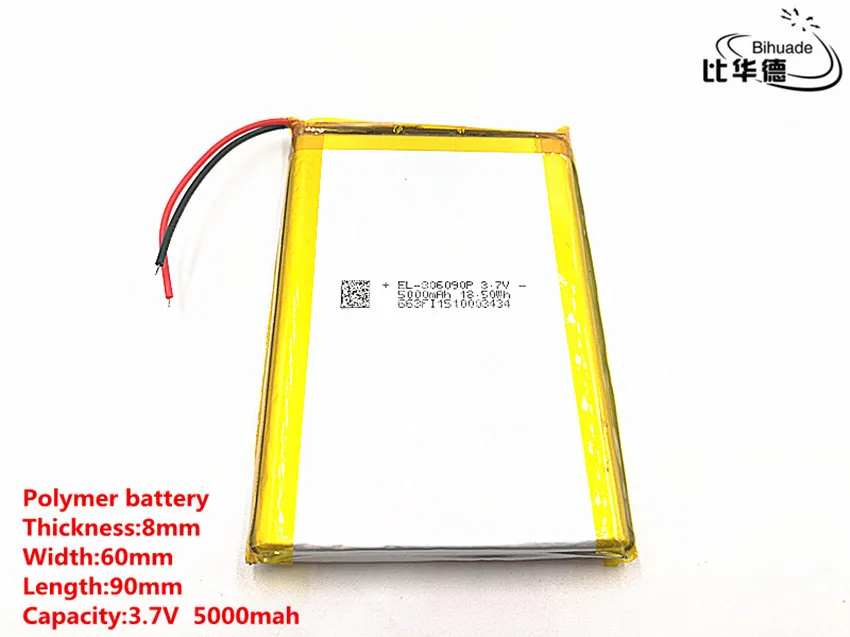 Dobra jakość 3,7 V, 5000 mAH, 806090 Polimerowy akumulator litowo-jonowy / litowo-jonowy do zabawek, POWER BANK, GPS, mp3, mp4