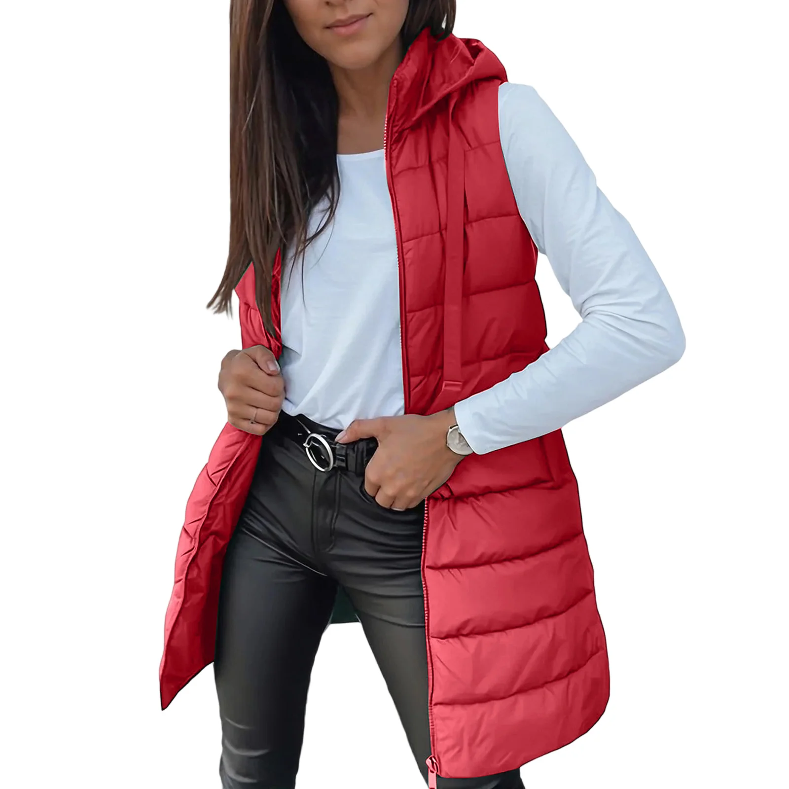 

Jackets Cotton Clothes Vest Slim Winter Vests Coats Solid Color Hooded Single-breasted Medium and Long Cardigan Jacket Outwear