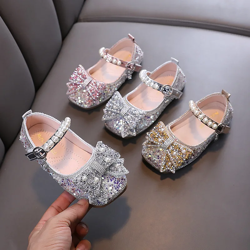 

Children's Leather Shoes 2024 New Kids Mary Jane Shoes Fashion Pearl Bowknot Sweet Wedding Shoes for Girls Princess Versatile