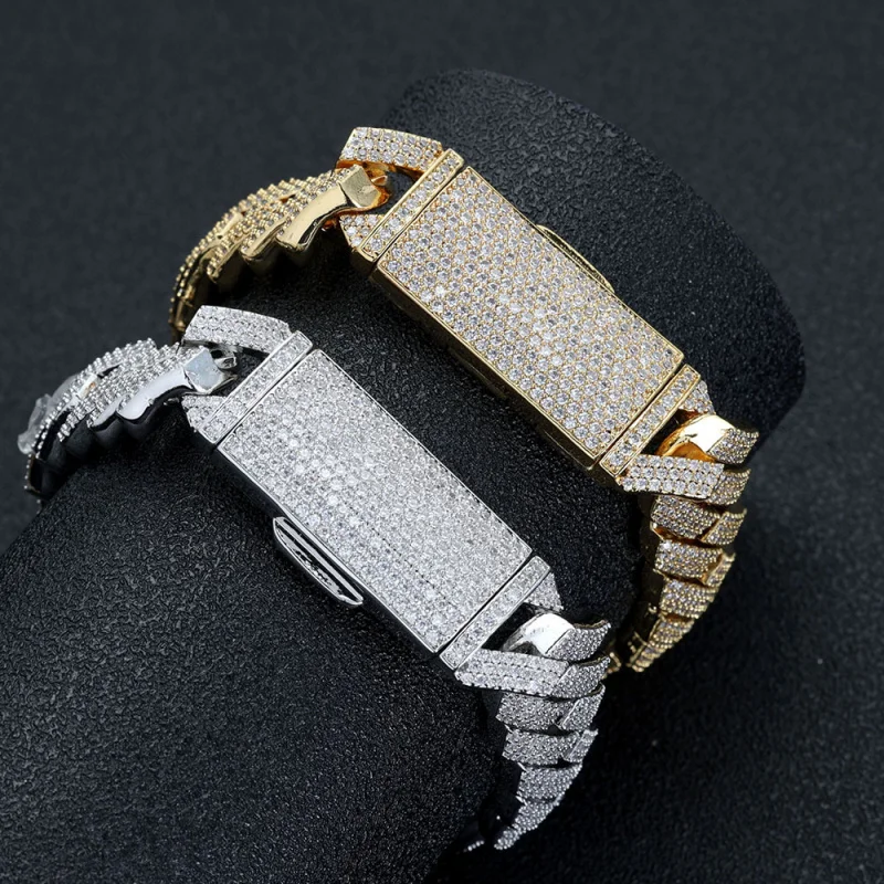 European hip hop16mmThree-Row Diamond-Shaped Cuban Link Chain Zircon Necklace Ornament Advanced Men's Bracelet