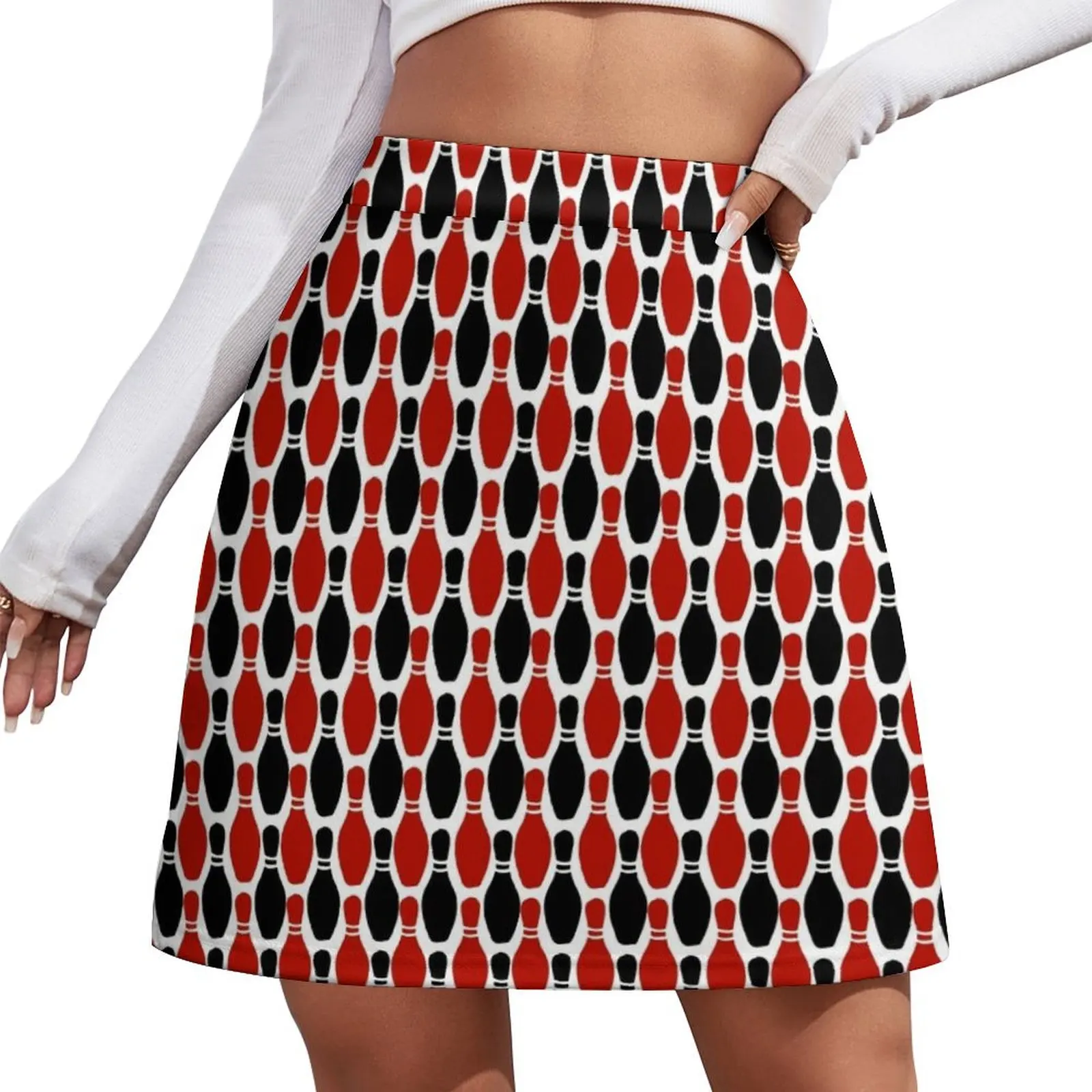 

Red and black ten pin bowling pin pattern Mini Skirt Womens dresses mini skirt for women Women's skirt mini denim