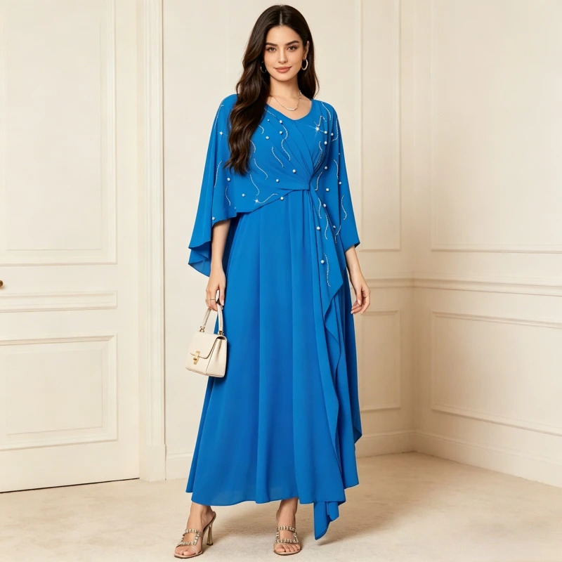 

Eid Muslim Dress Women Abaya Summer Party Caftan Jalabiya Ramadan Dubai Long Robe Beading Diamond Long Dresses Vestidos Largos