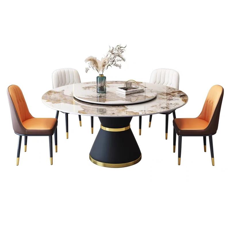 Luxury modern round marble stone rotating dining table dine room set for 4 6 8 10 chair dinning tables and chairs sets furniture