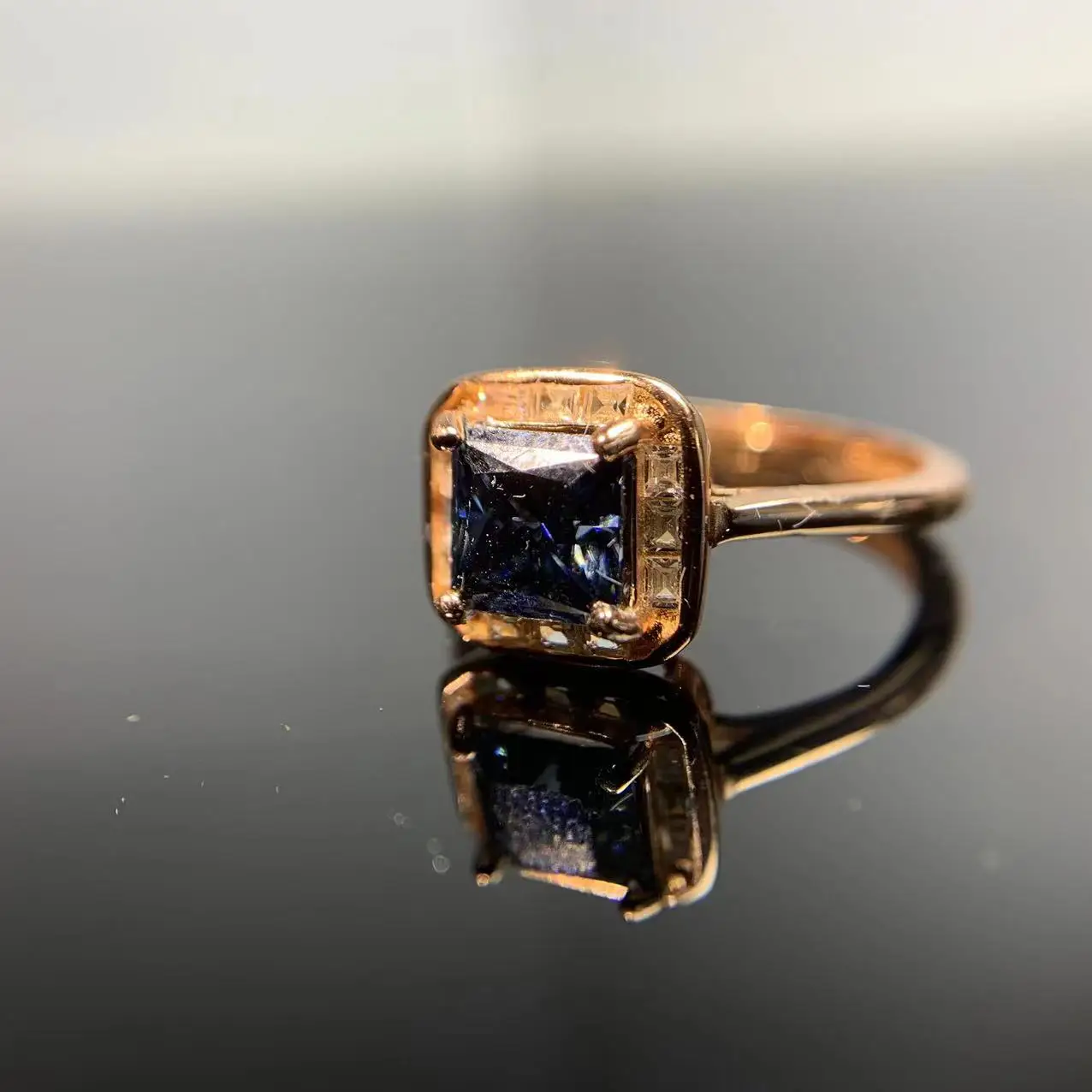 YULEM LAB 100% Blue Gray Moissanite Square Cut Diamond Rings for Women Engagement Ring Jewelry Sterling Silver Rings