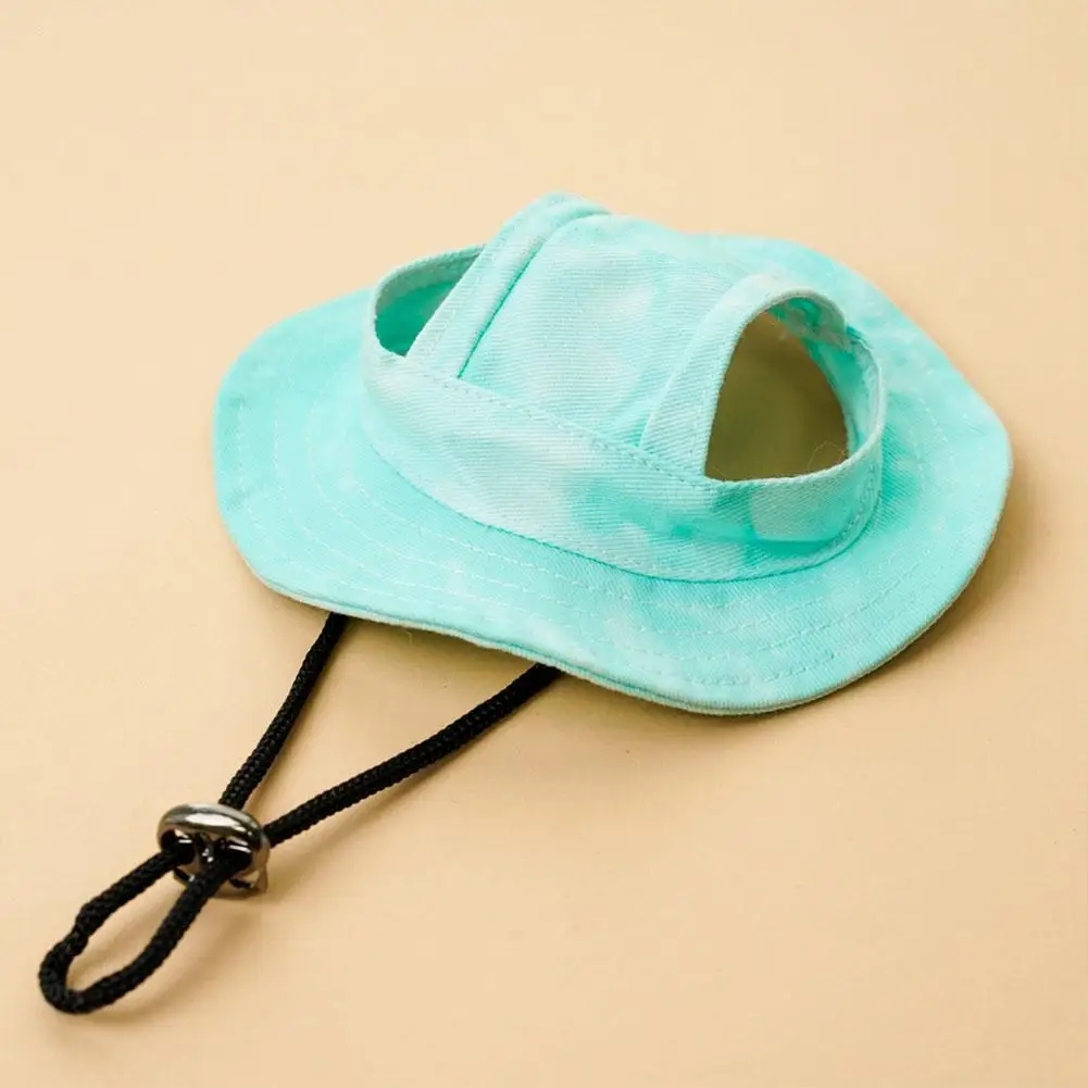 Cute Pet Sun Hat Cat Sun Hats for Dog Baseball Cap Round Brim Cat Hat Bucket Hat OPet Caps with Ear Holes Adjustable Drawstring
