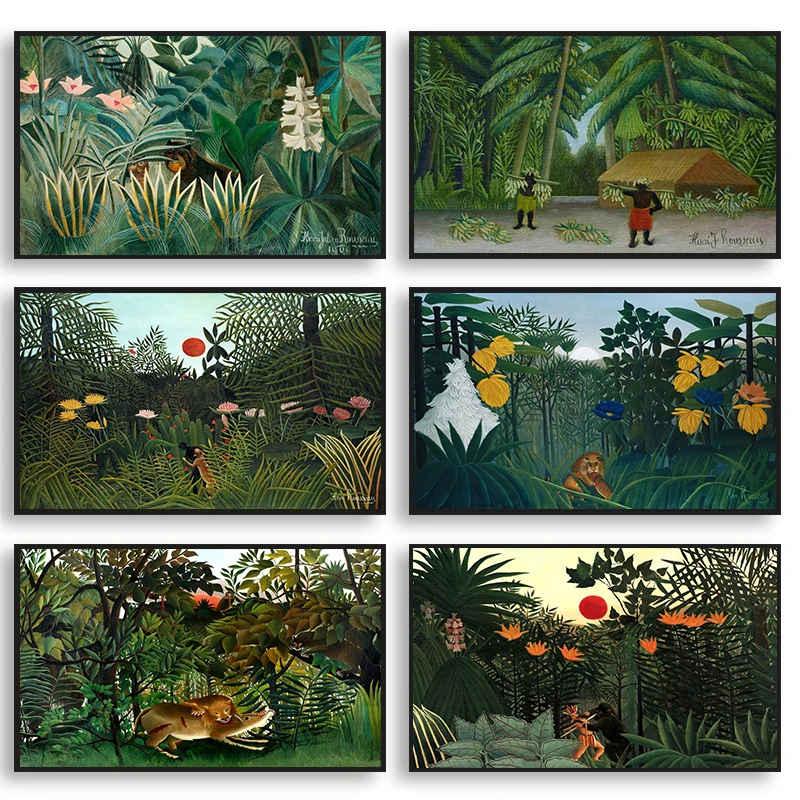 Surrealist Artist Henri Rousseau Exotic Forest Tropical Nature Animal Canvas Painting Poster Wall Art Living Room Home Decor