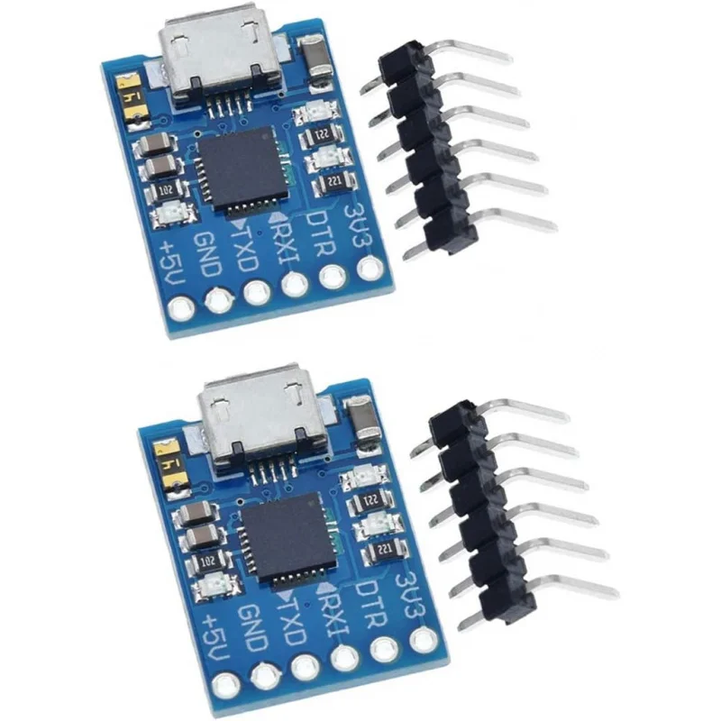 2 peças cp2102 micro usb para uart ttl módulo conversor serial de 6 pinos com fusível reajustável, suporta saída de energia 3.3v/5v