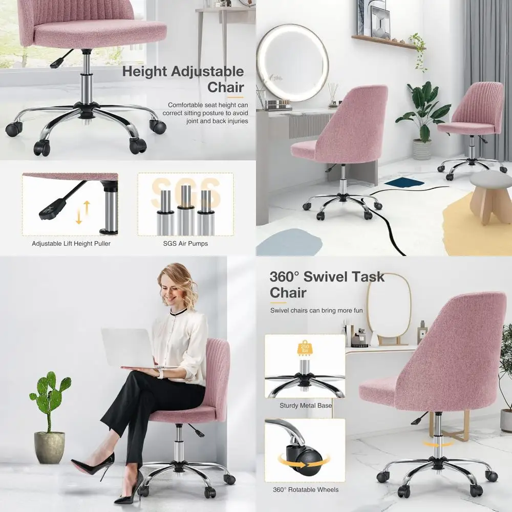 

Плюшевое поворотное кресло для туалетного столика на колесиках, мягкое офисное кресло для дома, спальни, кабинета, макияжа, регулируемое по высоте, цвет пыльно-розовый