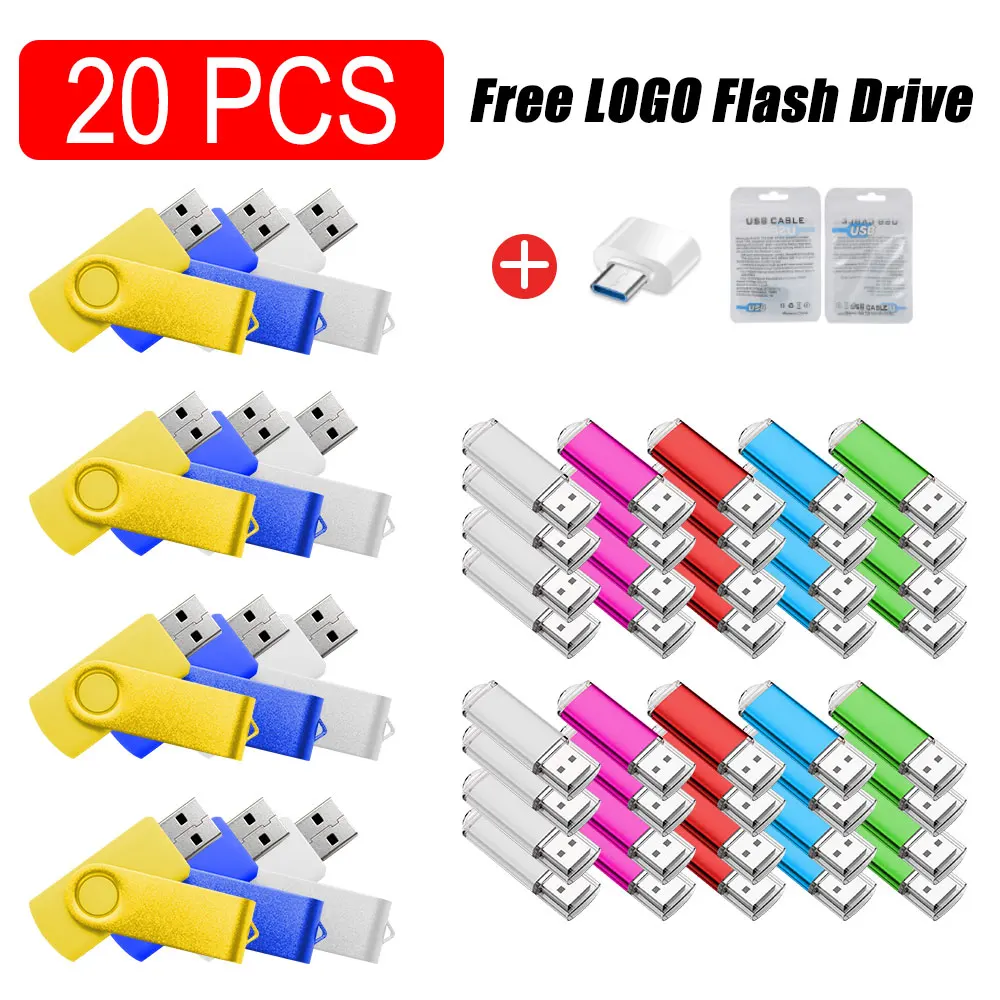 

20PCS/lot Free Logo USB Flash Drive Pen Drive 64GB 32GB 16GB 8GB 4GB Pendrive Cle Mini Metal USB Stick 1GB 2GB Gift Memory Stick