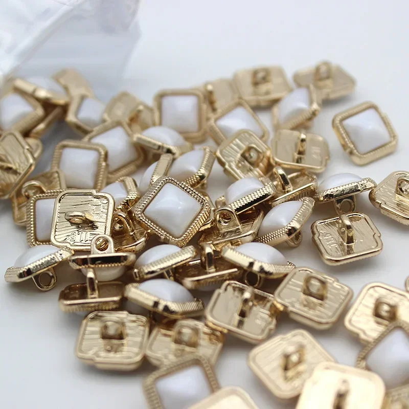 10 Pieces Shirt Buttons 11mm Beautiful Gold Color Square Metal Shank Button Women's Blouse Cuff/Neckline Buttons