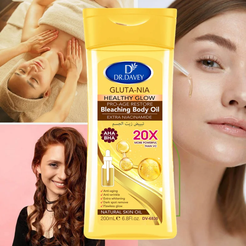200ml DR.DAVEY GLUTA NIA Body Oilزيت العناية بالبشرة يرطب ويغذي البشرة بسعة كبيرة زيت أساسي للجسم بالكامل for Body, Face, Hand, Lip, Eye，travelDr.davey