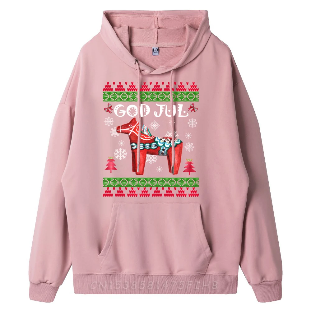 God Jul Ugly Christmas Scandinavian Dala Horse Vintage Pullover Hoodies New Hoodies Camiseta Pullover