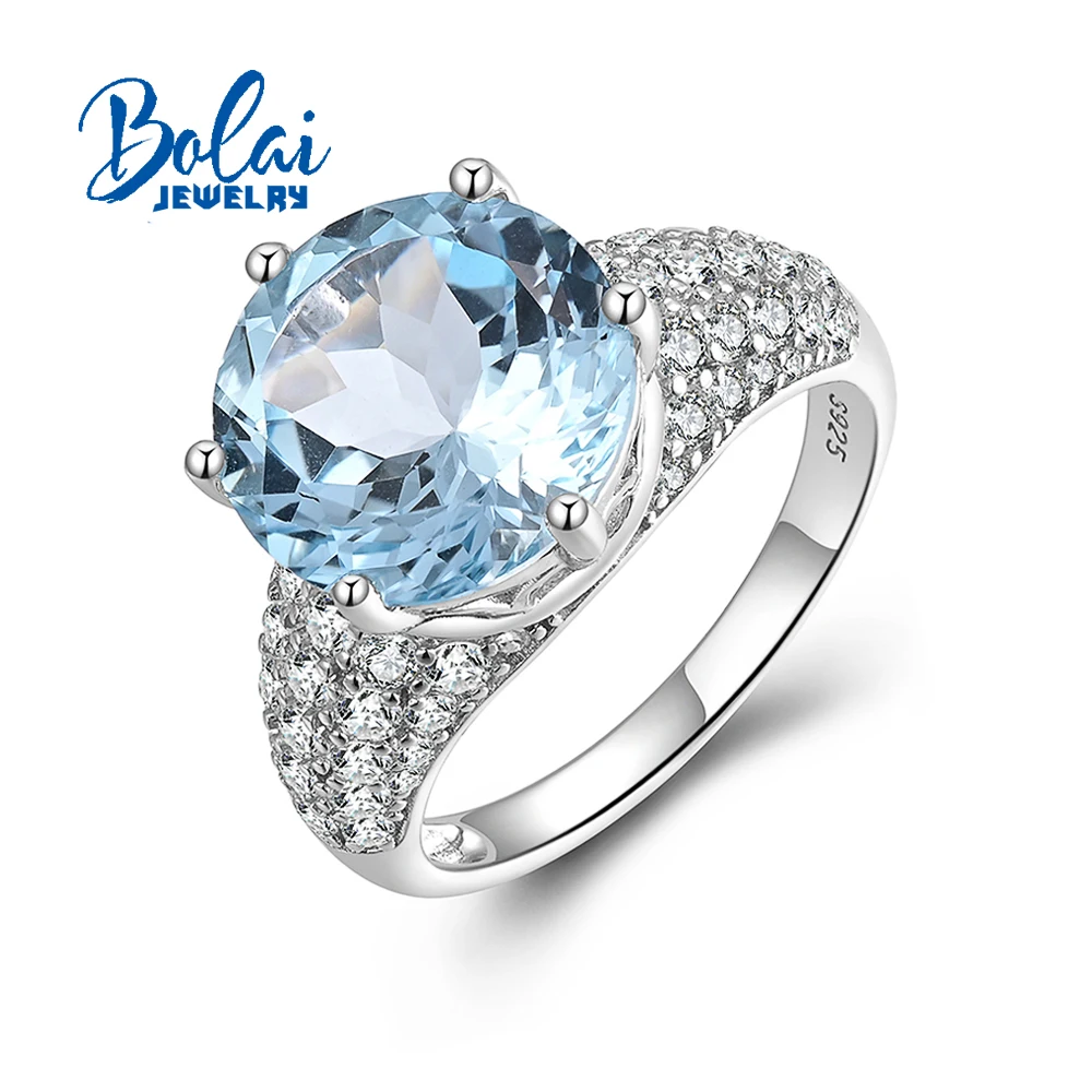 

Кольцо с голубым топазом для женщин, 12 мм, 7,6 карата, круглой огранки, натуральные драгоценные камни, серебро 925 пробы, крупный размер, изысканные ювелирные изделия, подарок на день рождения