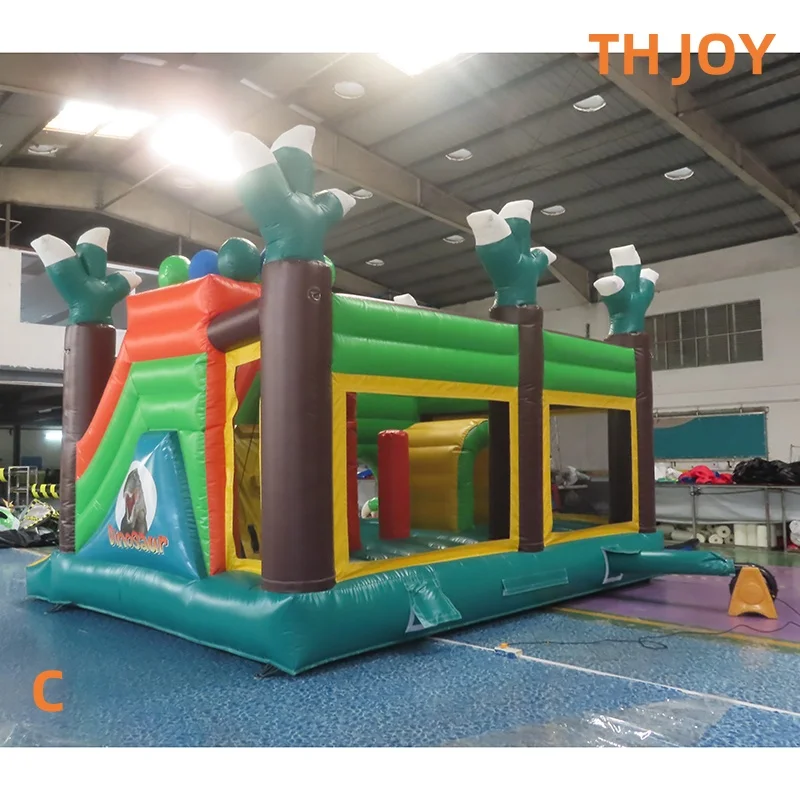 Por barco a puerta, casa inflable de animales de dinosaurio, combos de casa de salto inflable de jungla de 5x4m con tobogán a la venta