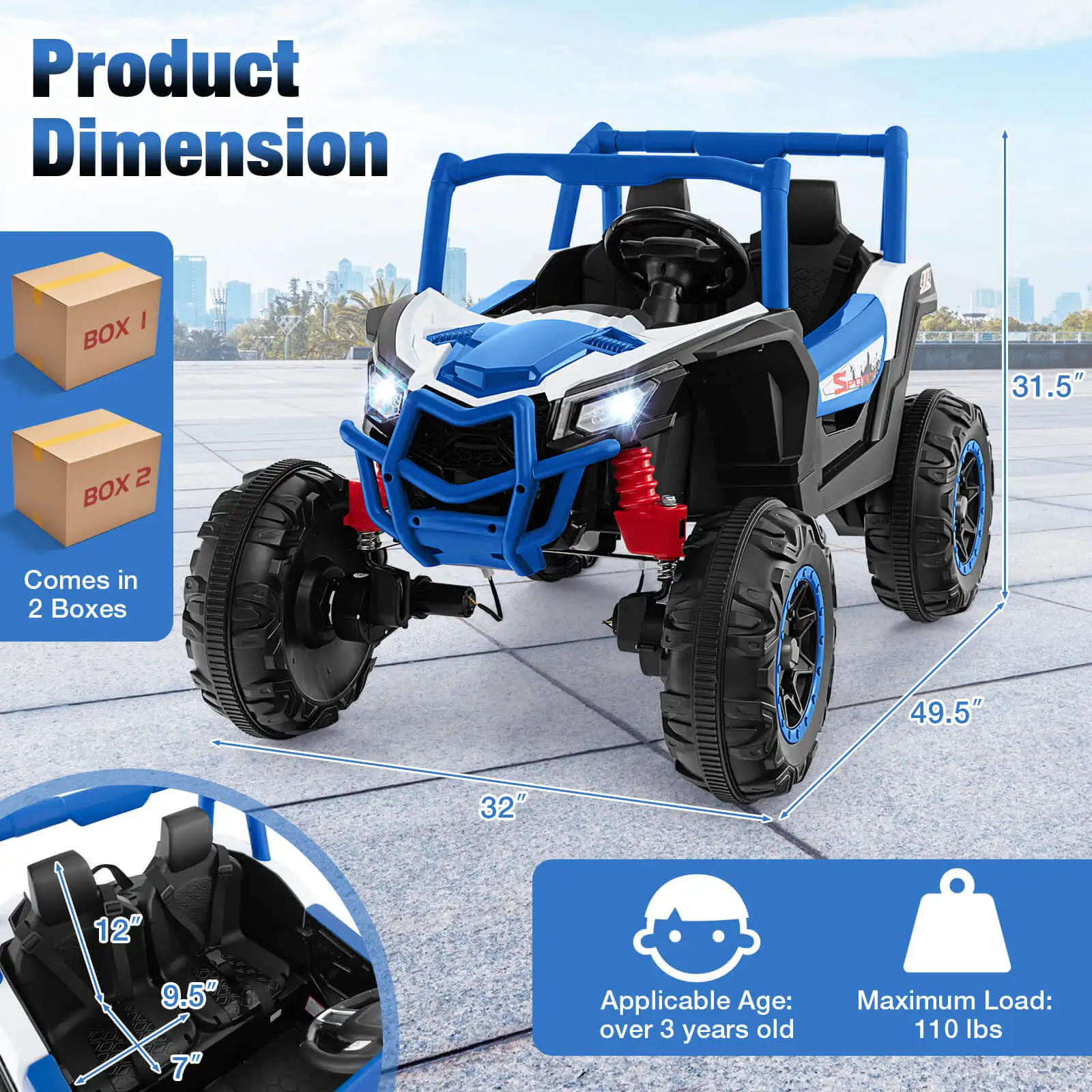 24V Kids Ride on UTV w/ 4 x 100W Powerful Engine Remote Control High/Low Speed